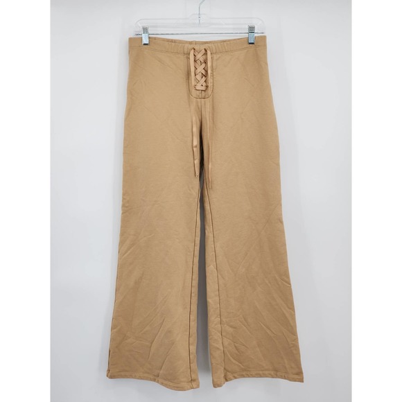 Miaou Pants - Miaou Corset Lace Up Bell Bottom Sweatpants Lounge Tan Size Medium